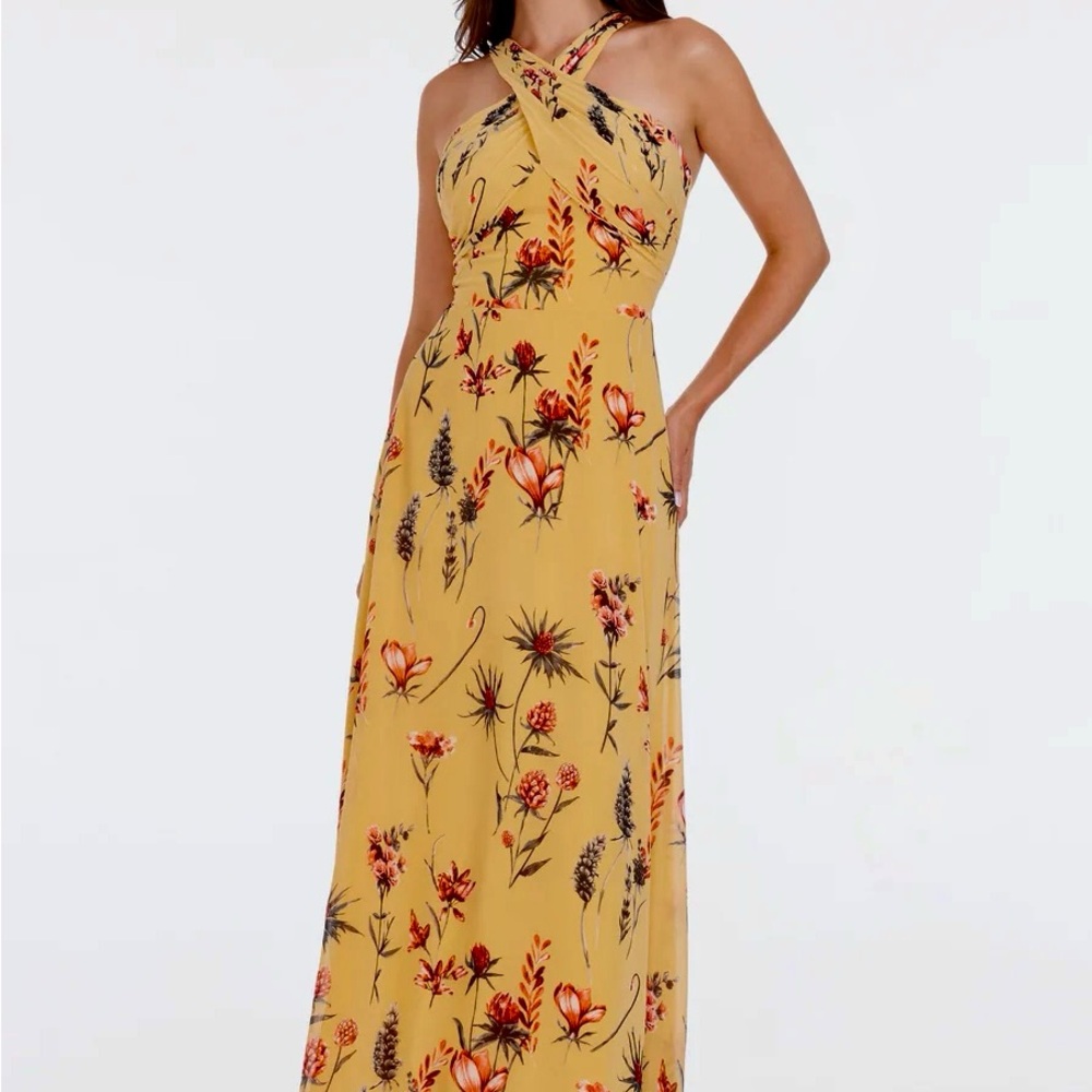 NWT Dress the Population Brenna long-floral halter dress ; size S